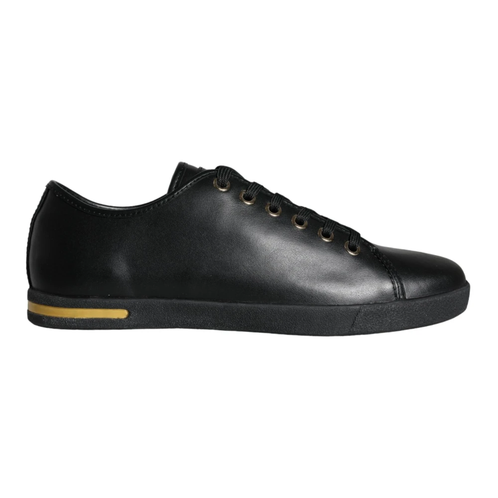 Dolce & Gabbana Men's Black Classic Gold Leather Trainers Shoes Size 2