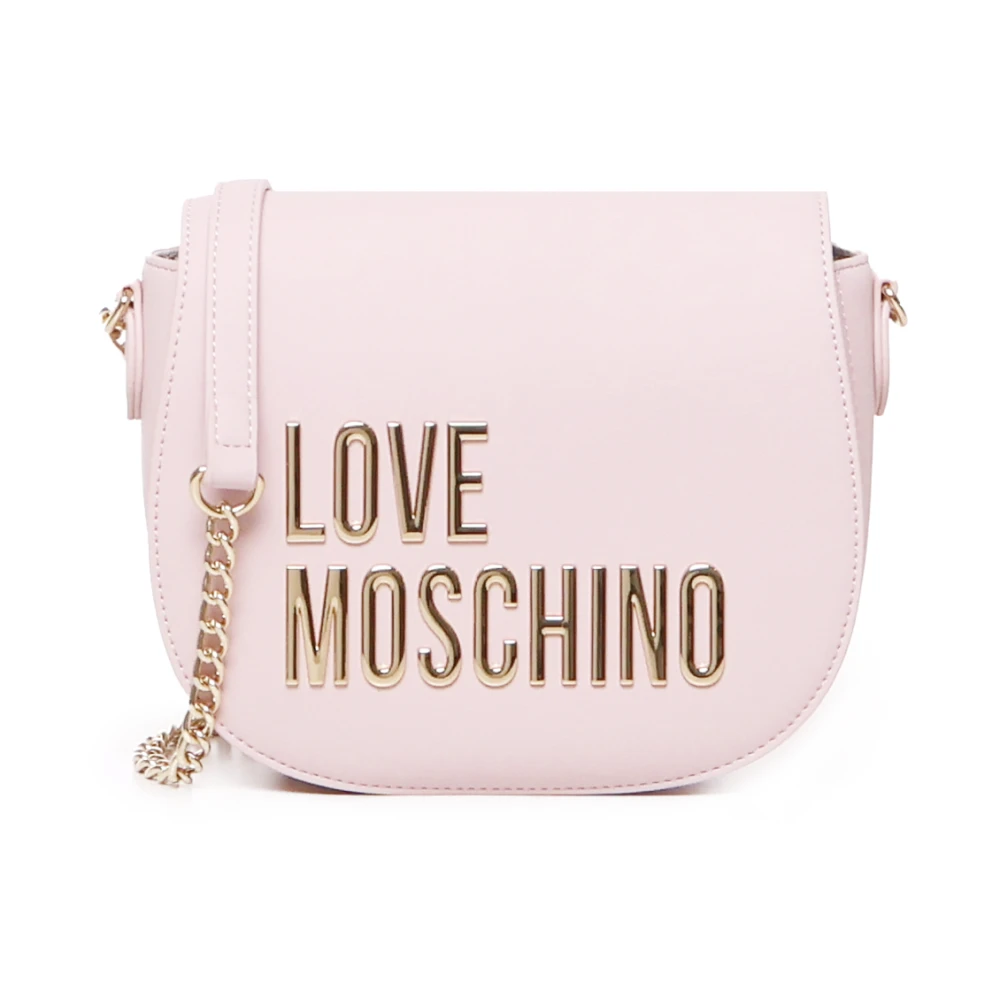 Love Moschino Roze Flap Schoudertas met Gouden Logo Pink Dames