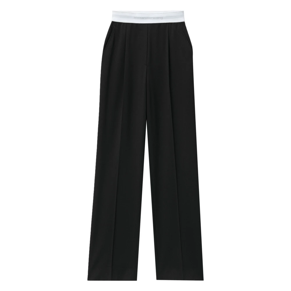 Alexander wang Logo Elastische Geplooide Hoge Taille Broek Black Dames