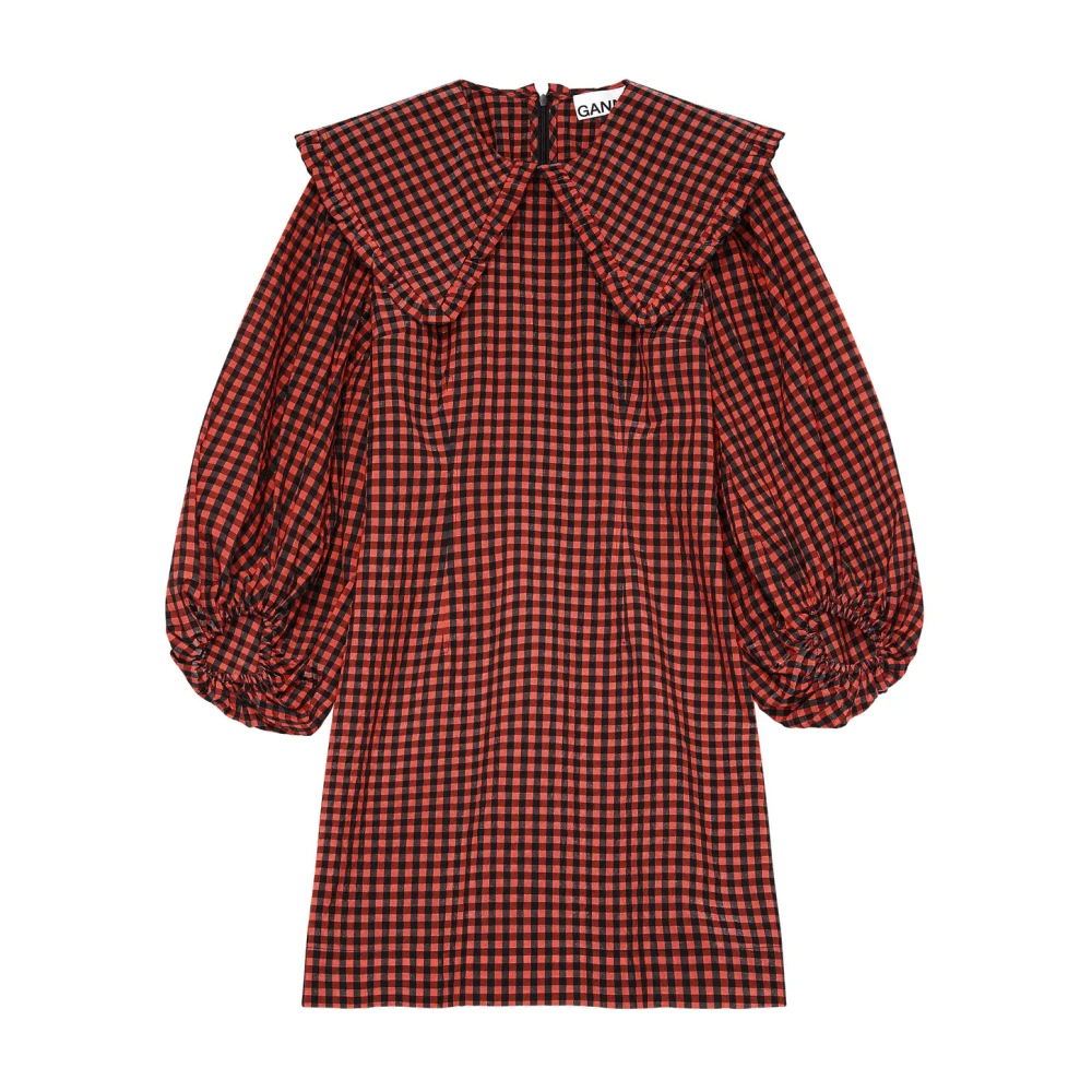 Ganni Geruite Seersucker Mini Jurk Red Dames
