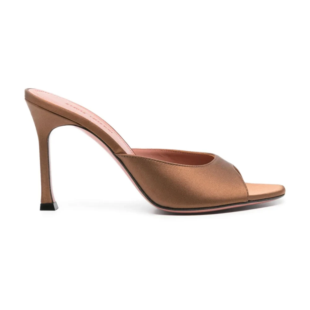 Amina Muaddi Women's Brown Heeled Mules,, Elegant Mocha Mules Size 5 Uk