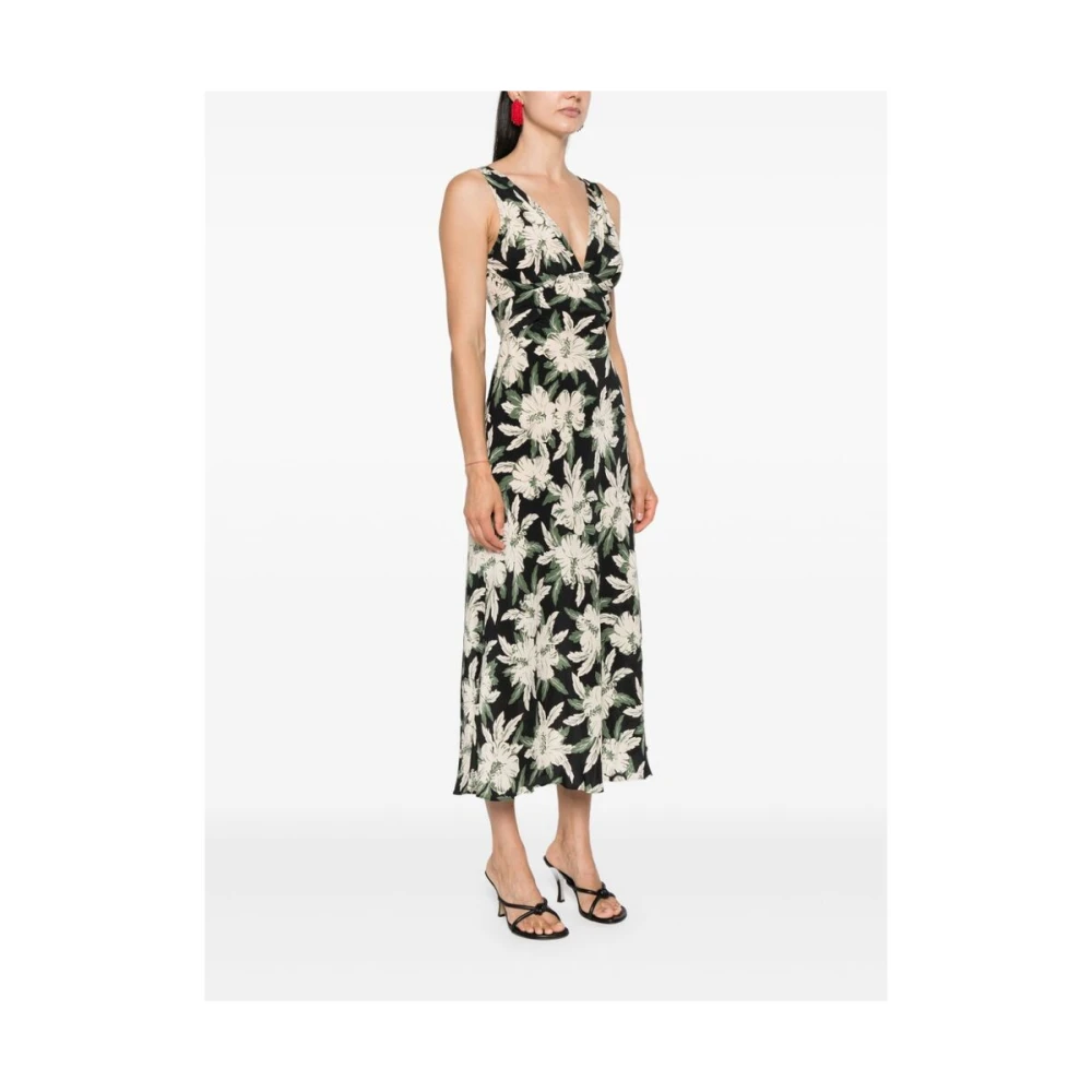 Rixo Bloemenprint Zijden Jurk V-Hals Multicolor Dames