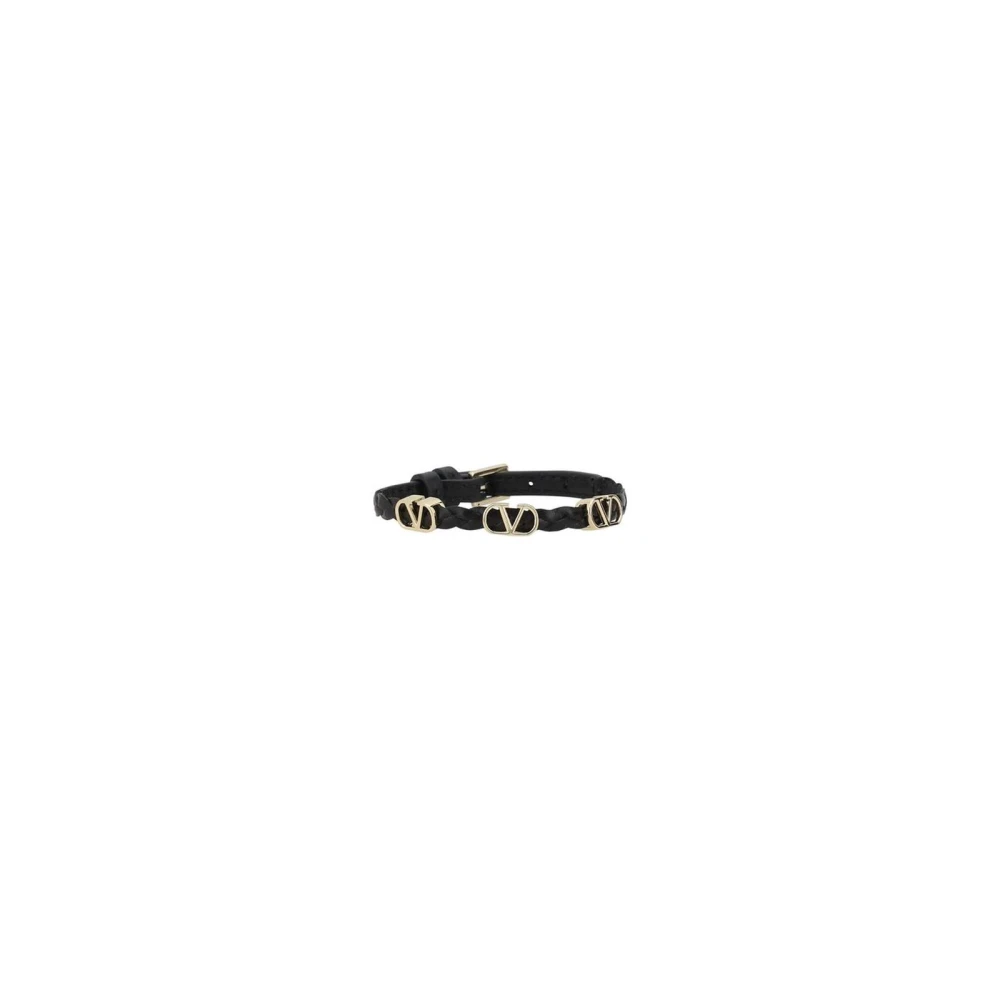 Valentino Garavani Flätat läderarmband VLogo-stil Black, Dam