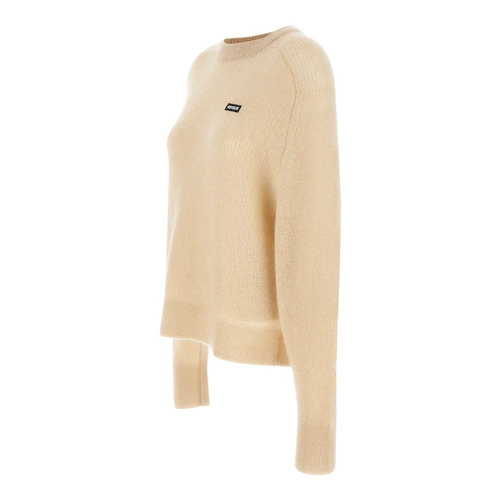 Rotate Birger Christensen Wollen en Mohair Licht Gebreide Trui met Logo Beige Dames