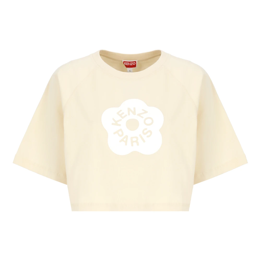 Kenzo Women's Beige Floral Logo Crew Neck T-Shirt