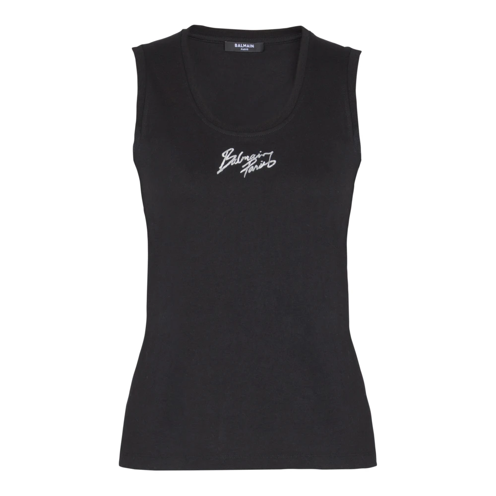 Balmain Black Relaxed Tank Top With Paris Brush Print - Female - Sleeveless Tops - M - Tops