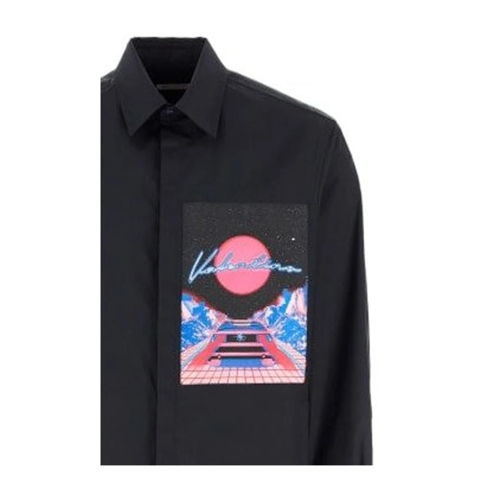 Valentino Logo Patch Overhemd Lange Mouw Heren Black Heren