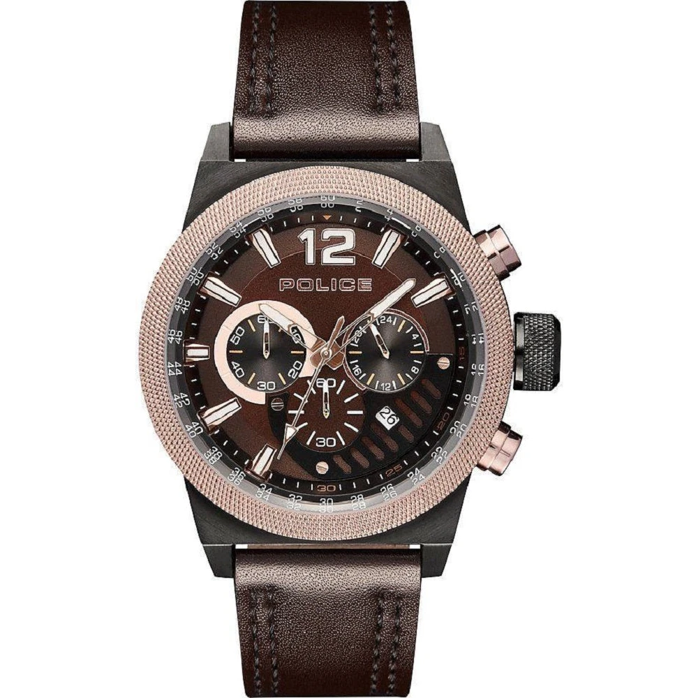 Police Men's Brown Watches, One Size, Chronograph Leather Watch Ladbroke