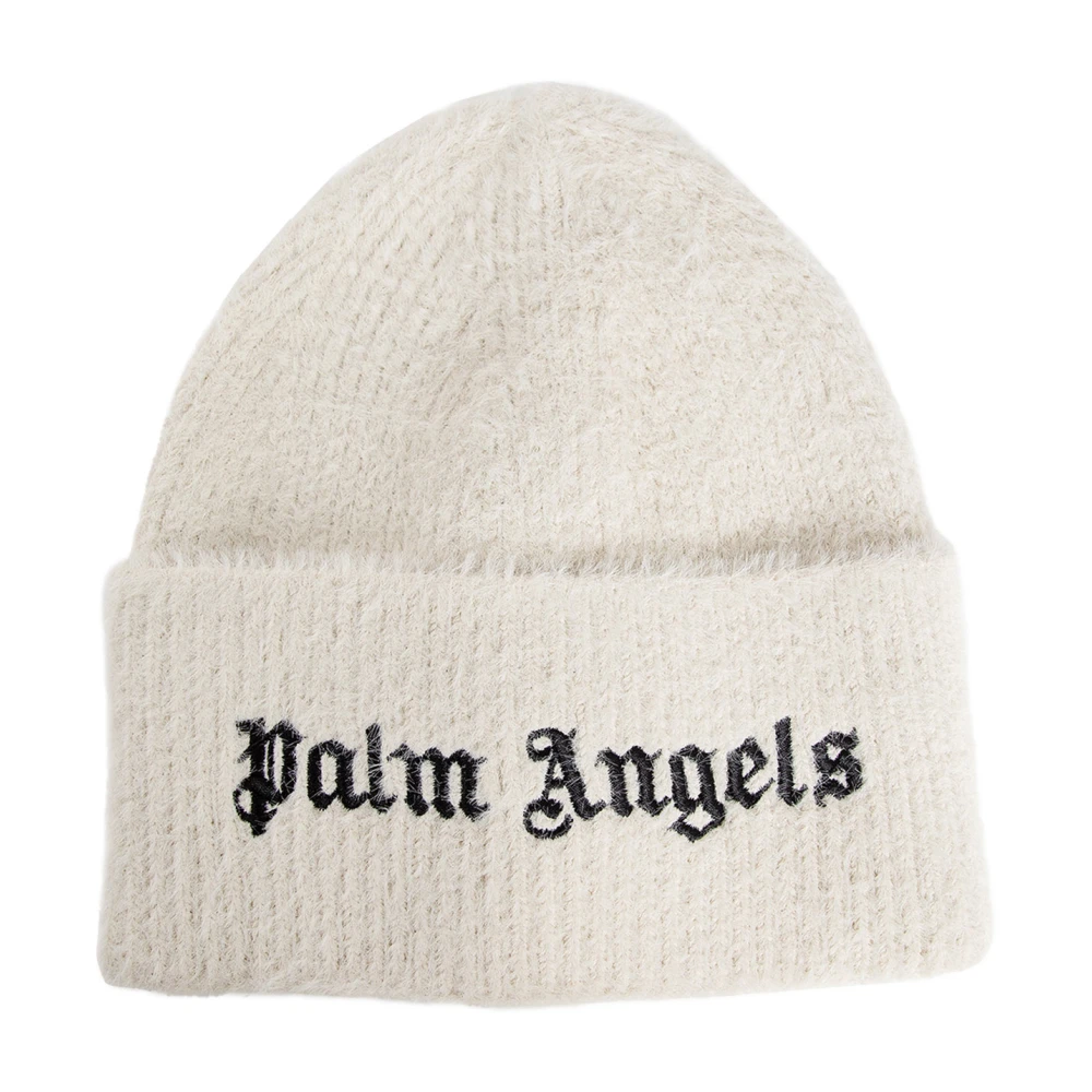 Palm Angels Geborduurde Logo Geribbelde Gebreide Muts White Heren