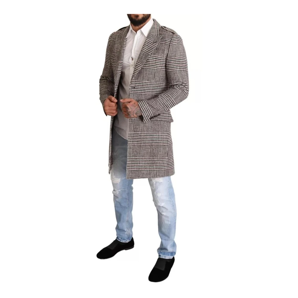 Dolce & Gabbana Grijze Geruite Trenchcoat met Zakken Gray Heren