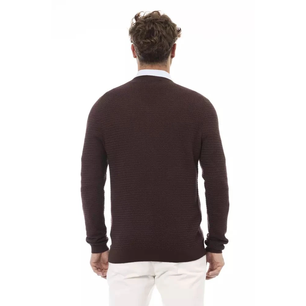 Alpha Studio Luxe Merinowol V-hals Trui Bruin Brown Heren