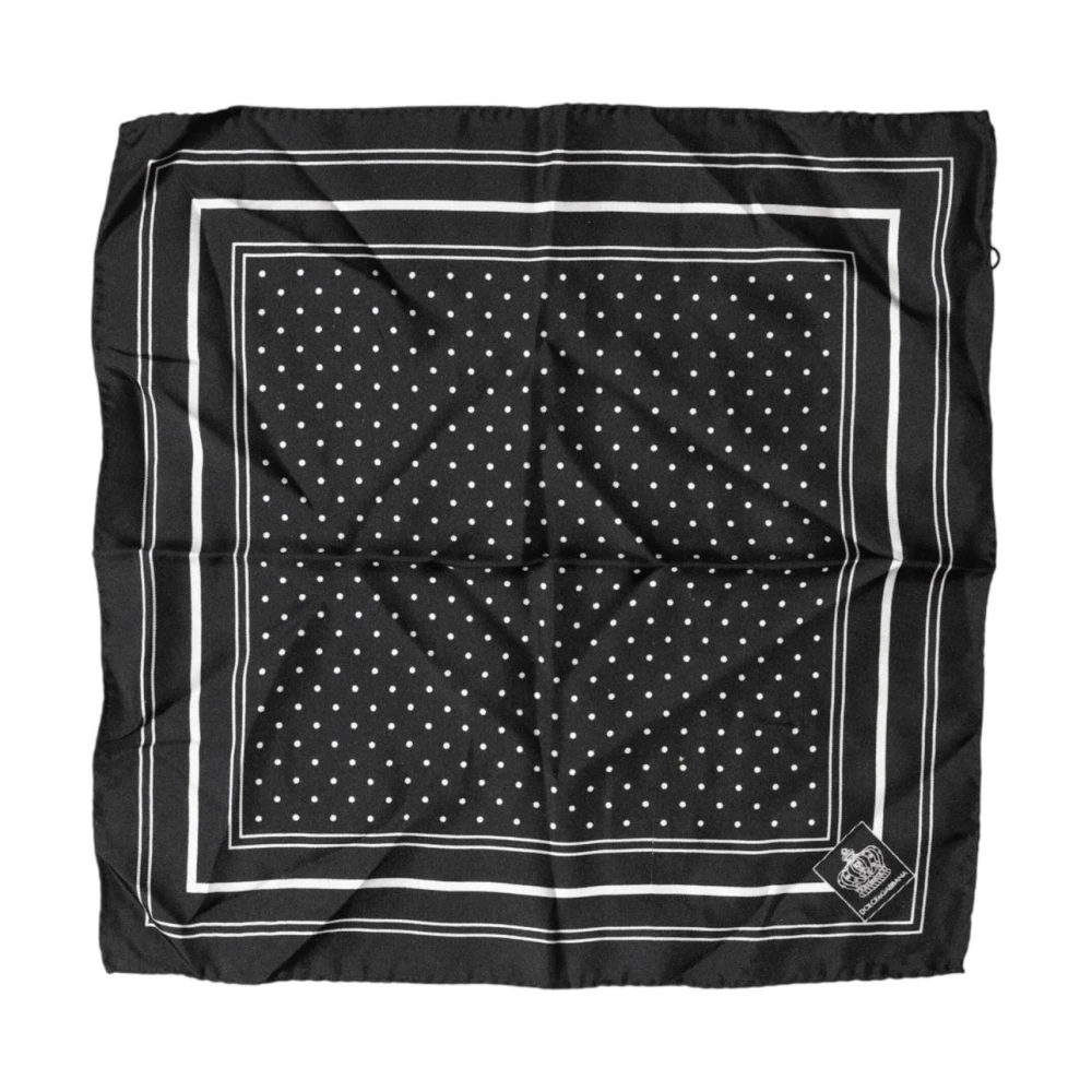 Dolce & Gabbana Ms7711-P Polka Dot Square Handkerchief - Male - Silk Scarves - Black - One Size - Accessories