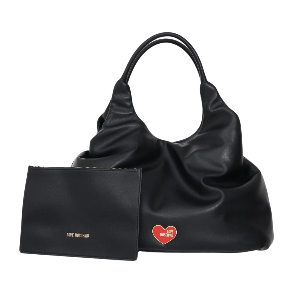 Love Moschino Zwarte gewatteerde design tote tas met logo plaat Black Dames