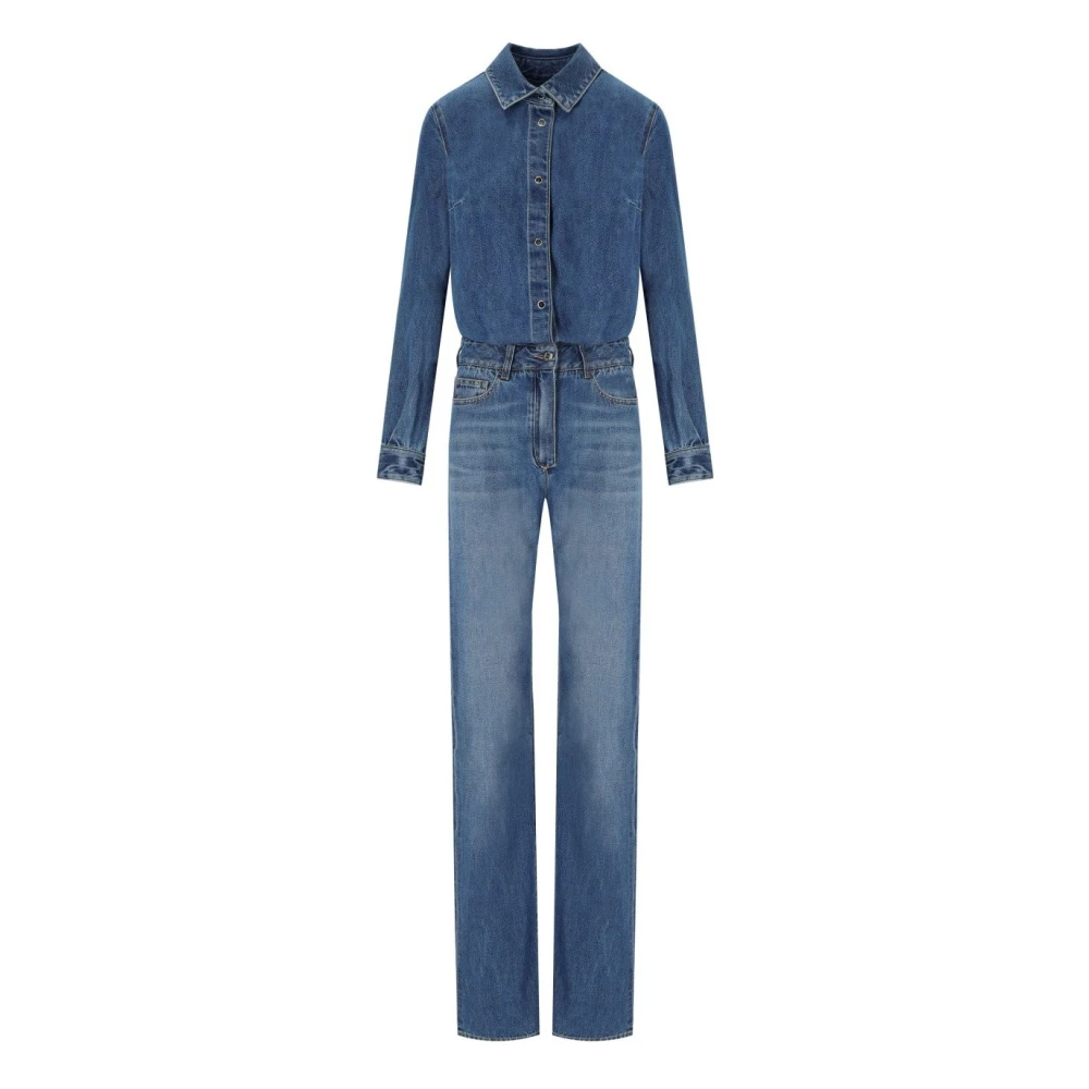Elisabetta Franchi Blauwe Denim Jumpsuit met Zilveren Knopen Blue Dames