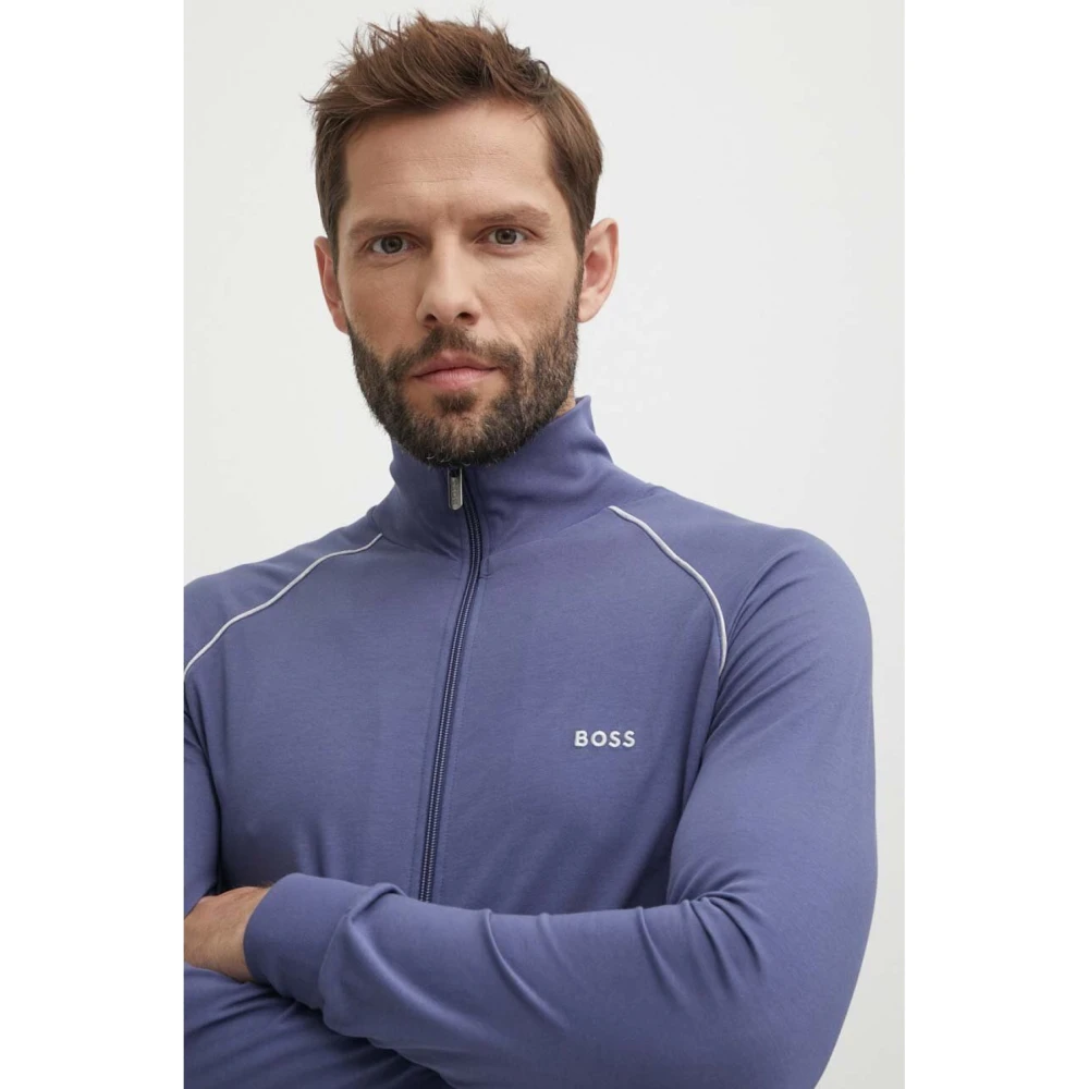 Hugo Boss Stretch Katoenen Rits Jas Blauw Blue Heren
