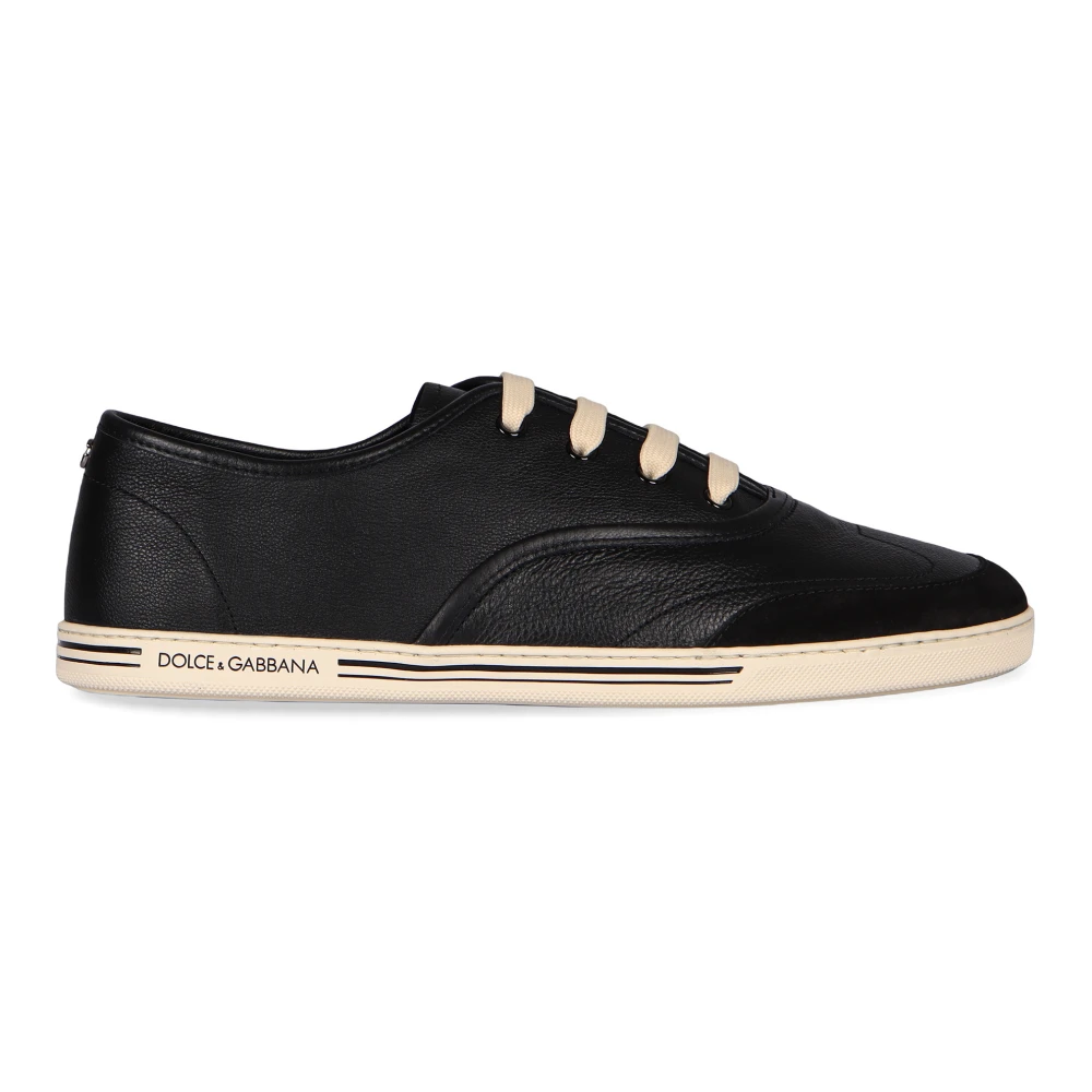 Dolce & Gabbana Men's Black Low-Top Leather Trainers, Round Toeline Size 6 Uk