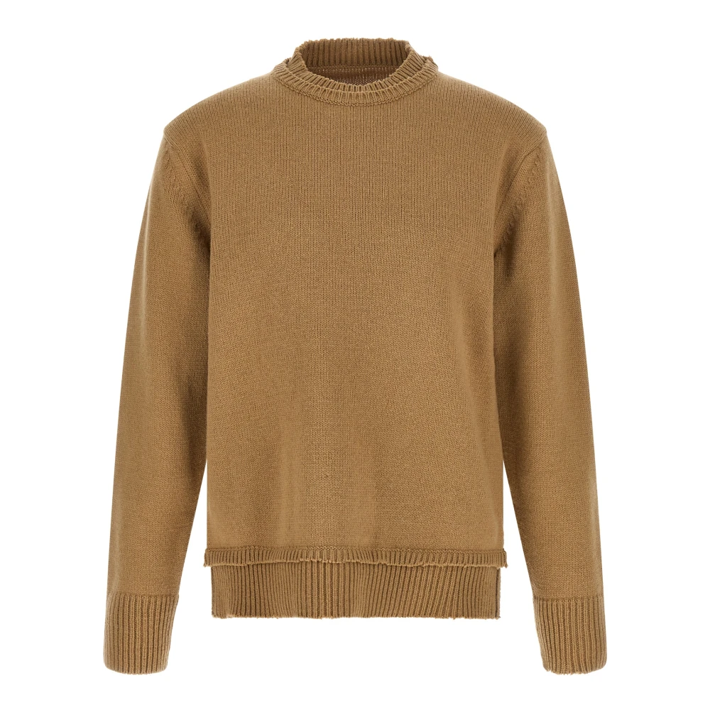 Maison Margiela , Round-Neck Knitwear, Male, Beige, L, Elbow Patch Jumper