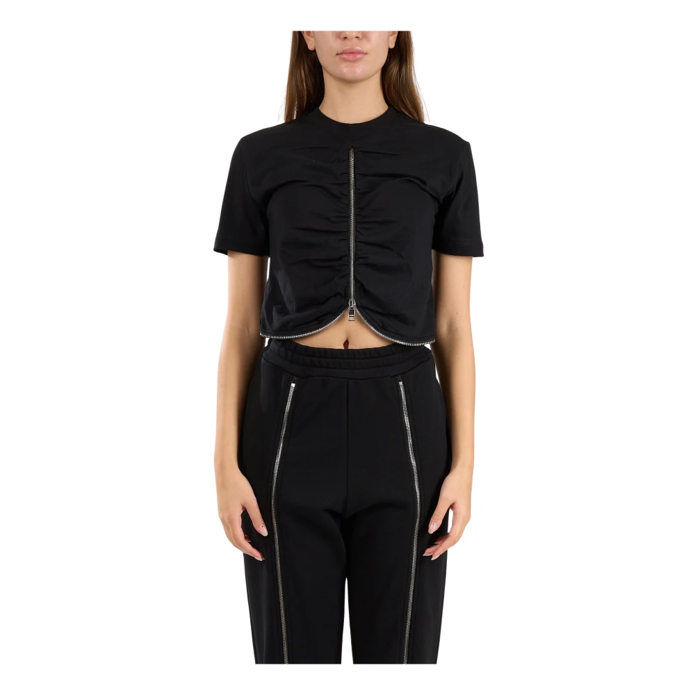 Msgm Katoenen Zip T-Shirt Black Dames