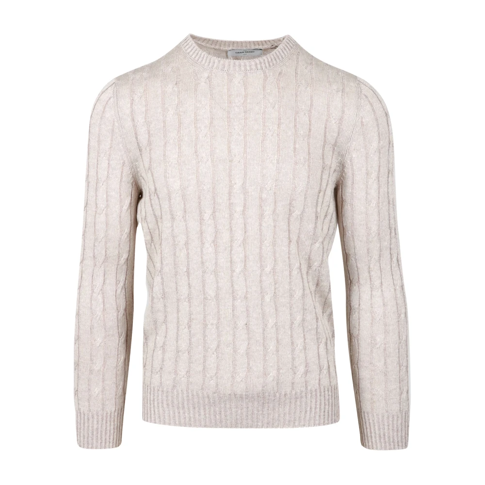 Gran Sasso Beige Linnen en Katoenen Trui met Vlechten Beige Heren