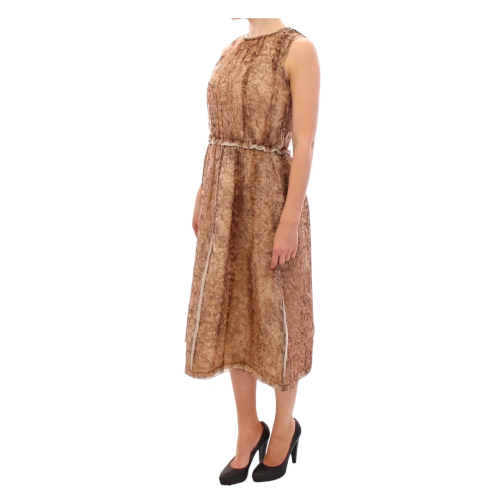 Dolce & Gabbana Luxe mouwloze zijden knielange jurk Brown Dames