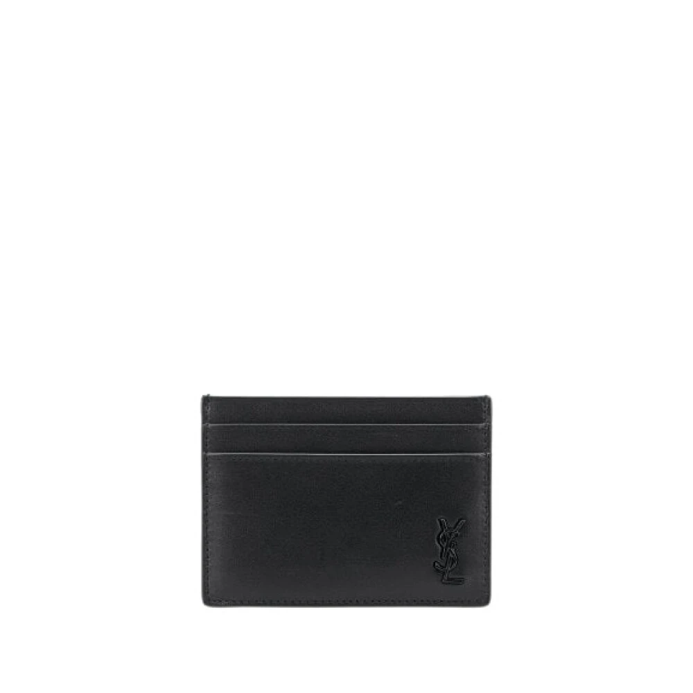 Saint Laurent Tiny Cassandre Card Case Black Dames
