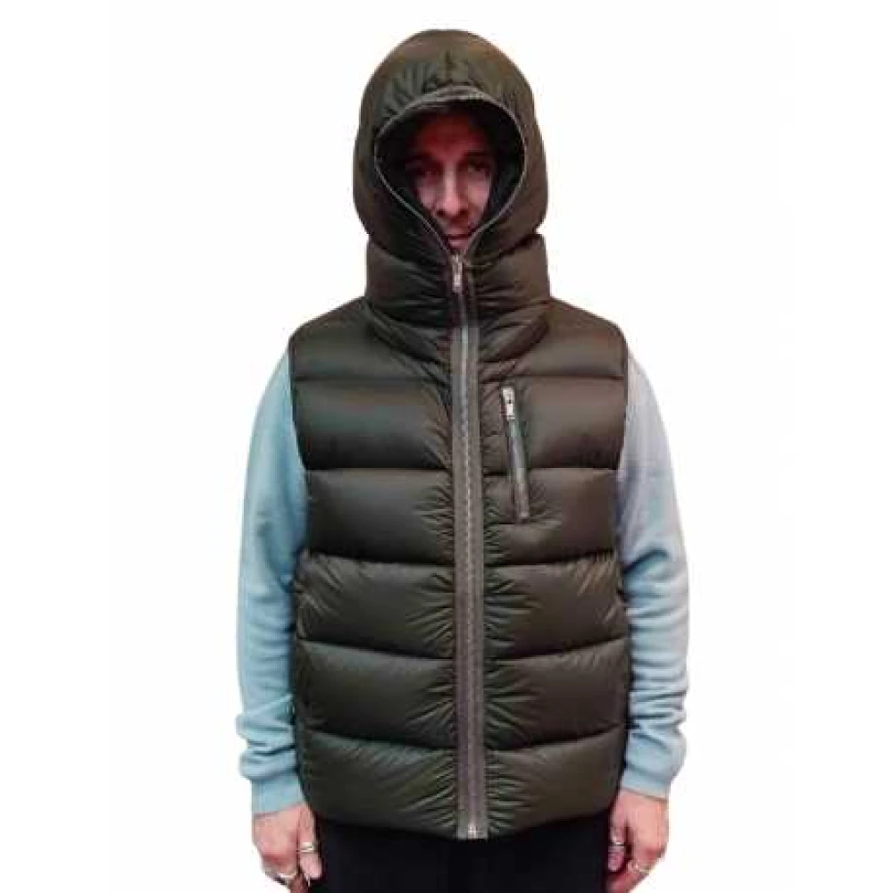 Rick Owens Mouwloze gewatteerde jas met capuchon Green Heren