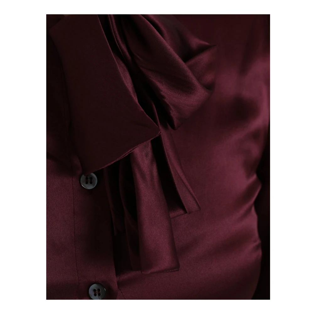 Dolce & Gabbana Bordeaux Zijden Ascot Kraag Blouse Top Brown Dames