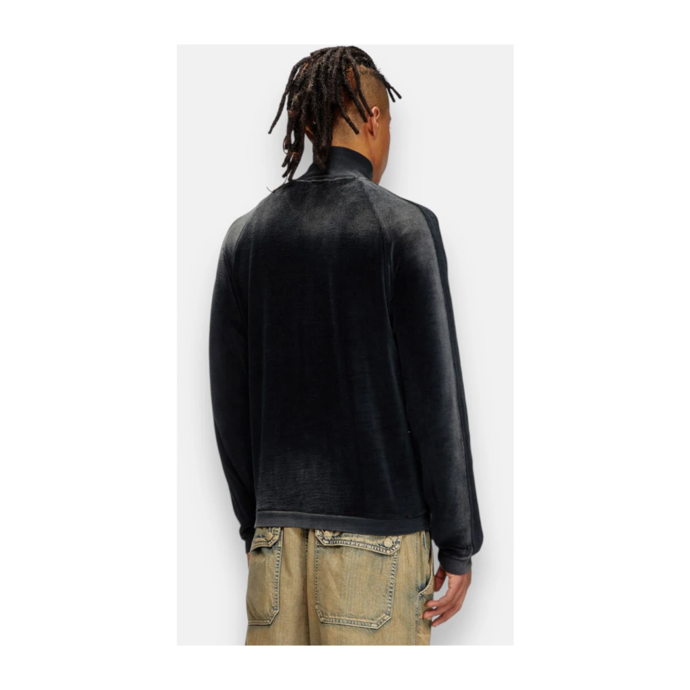 Diesel Chenille Utility Sweatshirt met Rits Black Heren