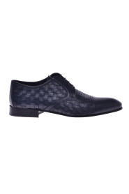 Navy blue woven calfskin leather Derby shoes