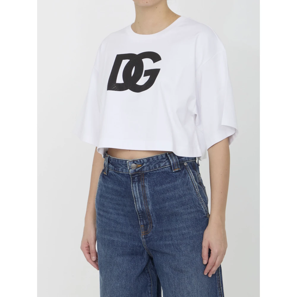 Dolce & Gabbana Wit Kort T-Shirt met DG Logo White Dames