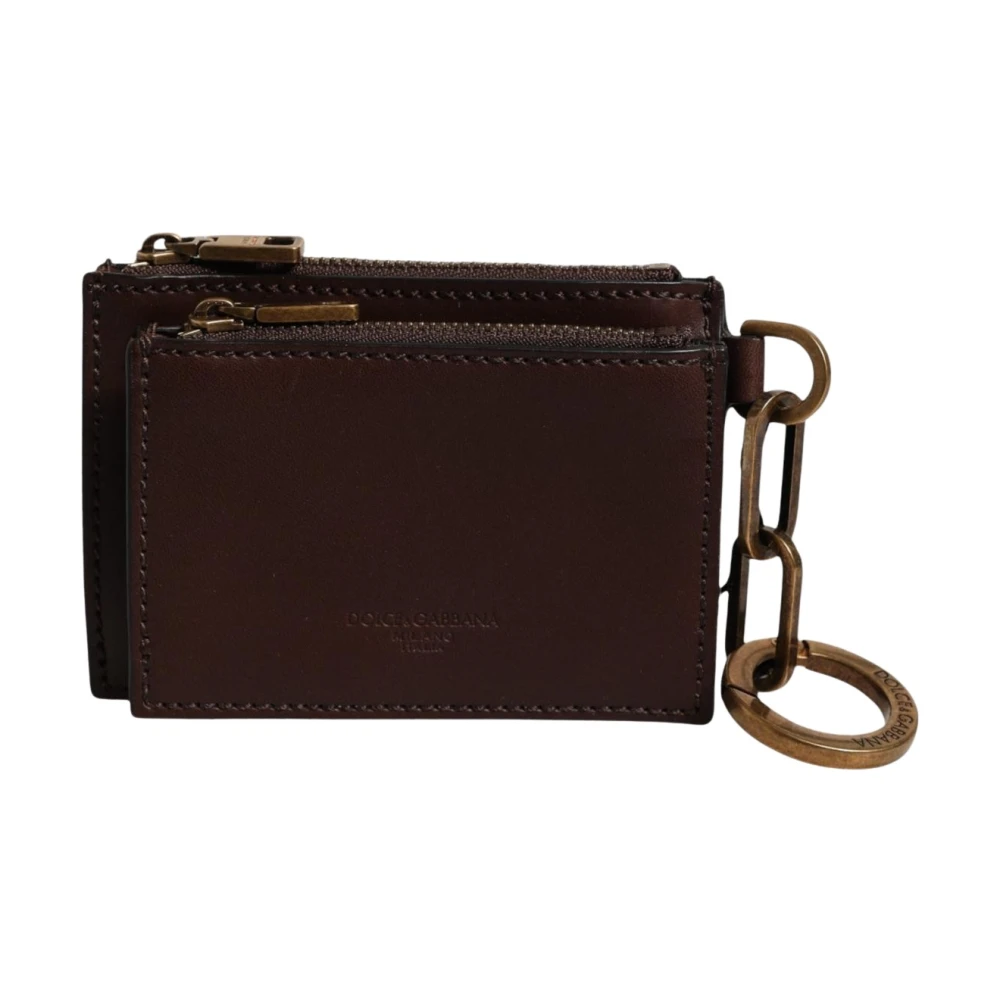 Dolce & Gabbana Brown Leather Logo Embossed Key Chain Coin Purse Wallet - Image 3