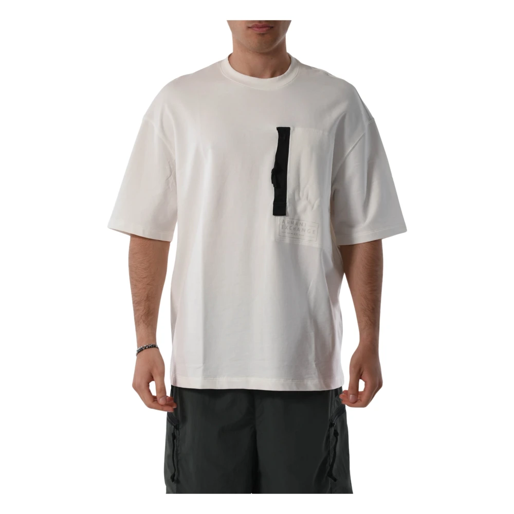 Armani Exchange Katoenen T-shirt met Voor Contrast Band White Heren