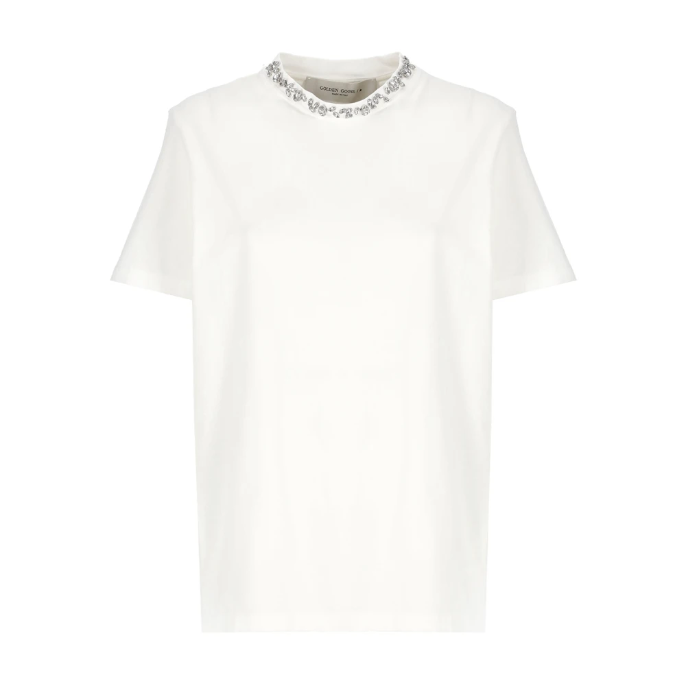 Golden Goose Witte T-shirt met Kristallen Details en Ronde Hals White Dames
