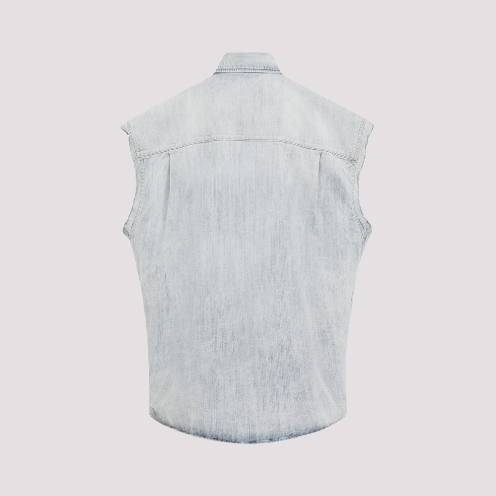 Balenciaga Bleached Ring Ripped Sleeve Shirt Blue Dames