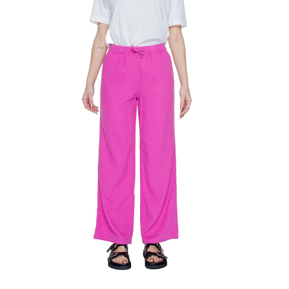 Only Women's Pink Rosa Linen Palazzo Trousers Collection - Wide Trousers - M L32 - Trousers