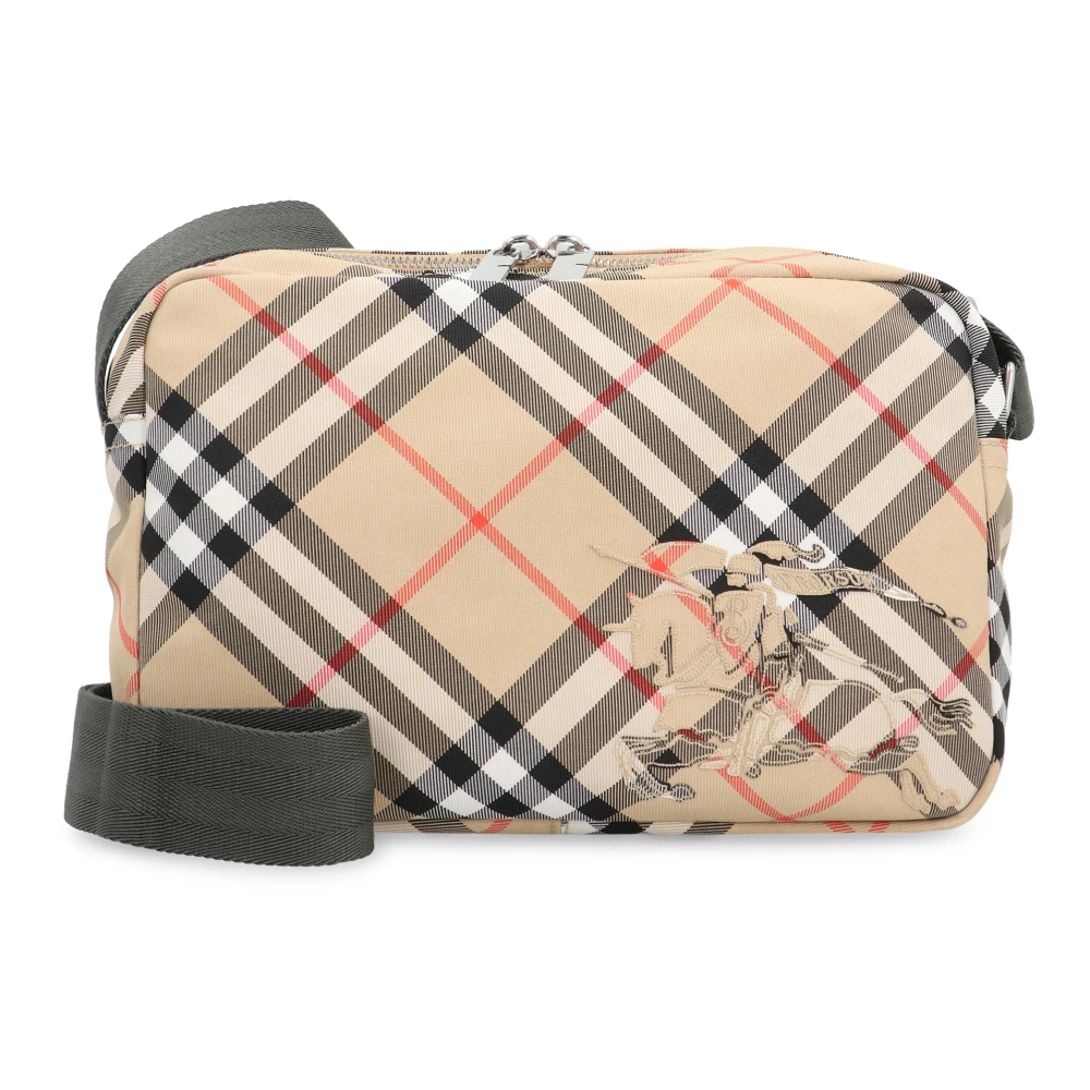 Burberry Men's Beige Check Crossbody Bag With Equestrian Design