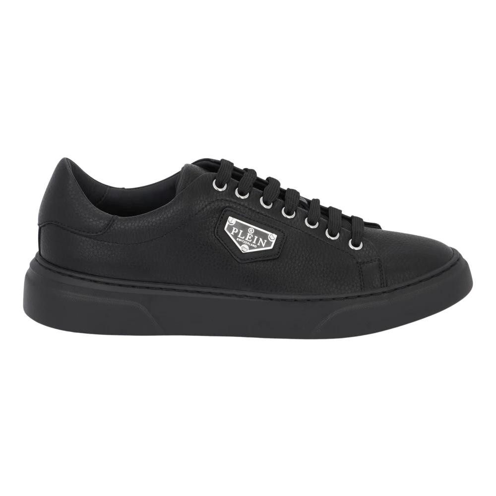 Philipp Plein Unisex Black Sneakers, 8 Uk, Leather Lo-Top Trainers Iconic Plein