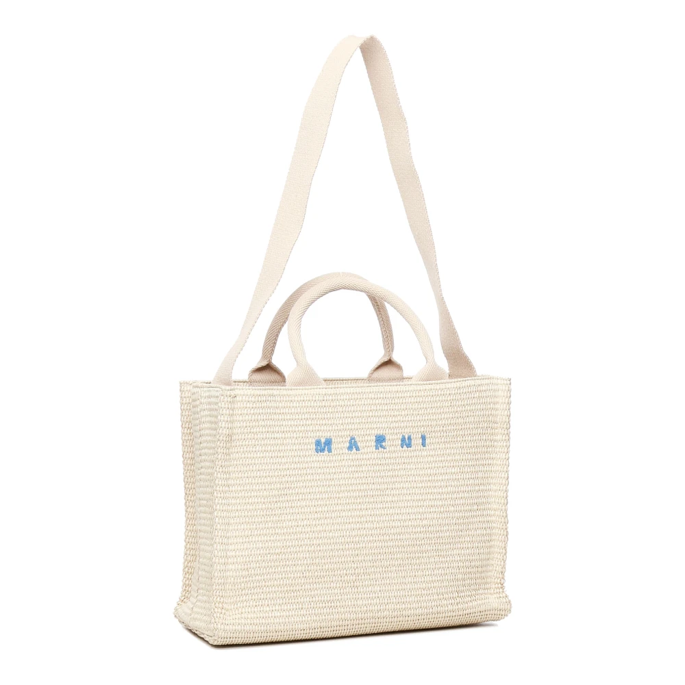 Marni Witte Raffia Tote Tas met Lint Handvatten White Dames