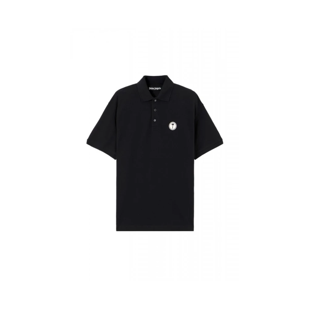 Palm Angels Mannelijk Zwart Tops Heren, Xl, Katoen, Curved Logo Polo