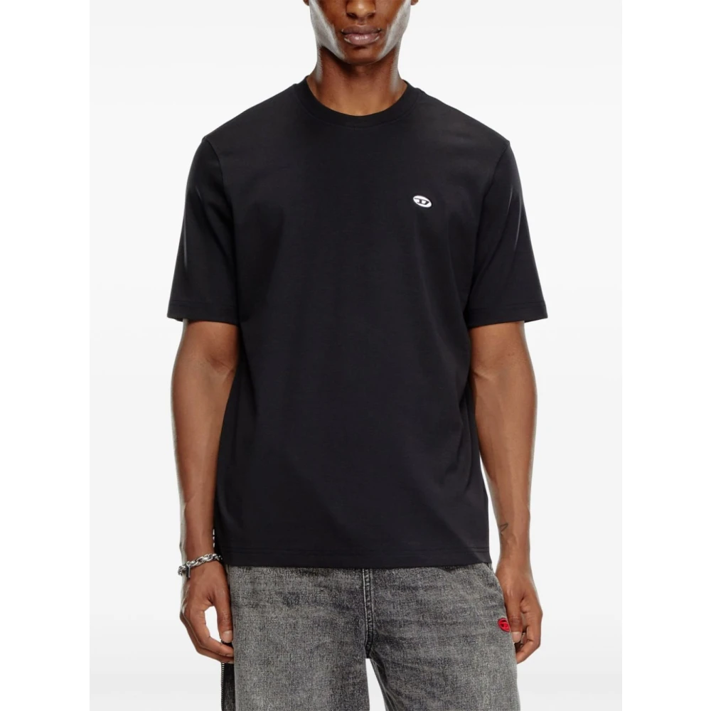 Diesel Zwart Katoenen T-Shirt met Logoplaatje Black Heren
