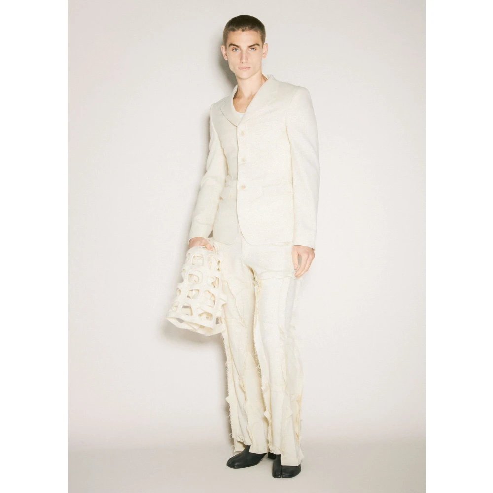 Comme des Garçons Wolblend Blazer met Rits Sluiting Beige Heren