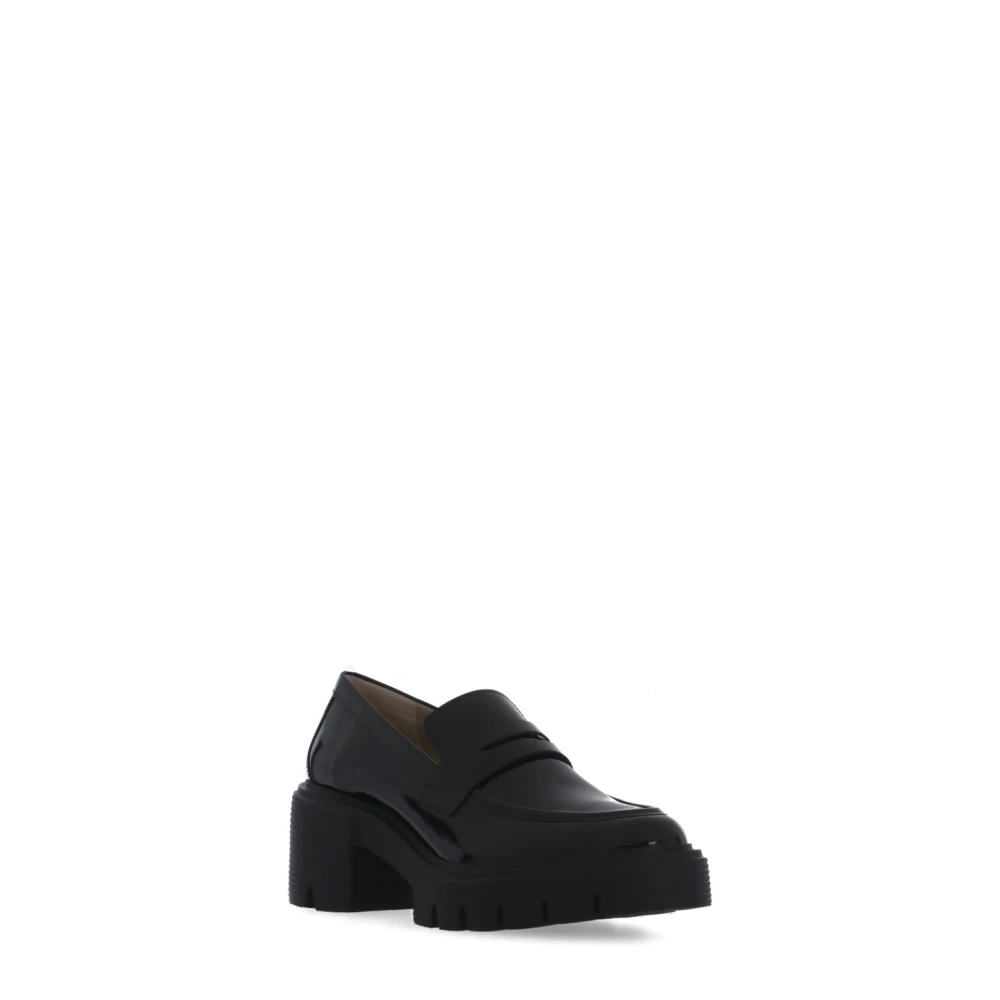 Stuart Weitzman Zwarte gepolijste leren loafers Black Dames