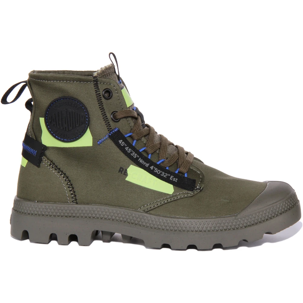Palladium Men's Green Lace-Up Boots, 12 Uk, Canvas Ankle Boots In Olive