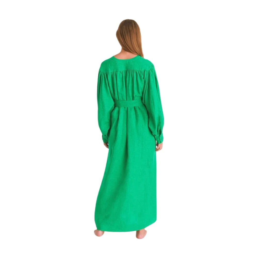 Eres Elegante Linnen Lange Jurk Green Dames