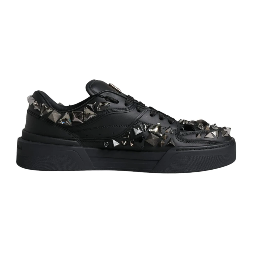 Dolce & Gabbana Men's Black Studded Low-Top Lace-Up Sneakers