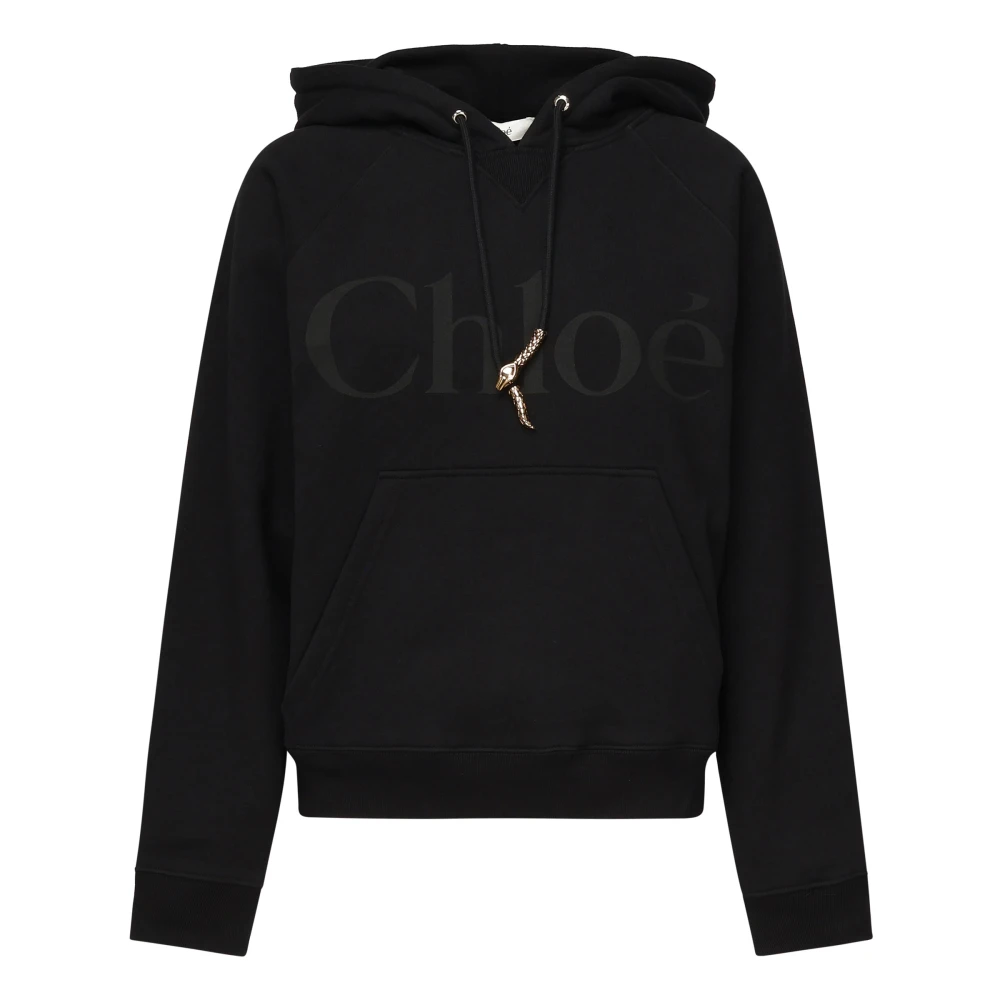 Chloé Zwarte Sweater met Capuchon en Slang Koord Black Dames