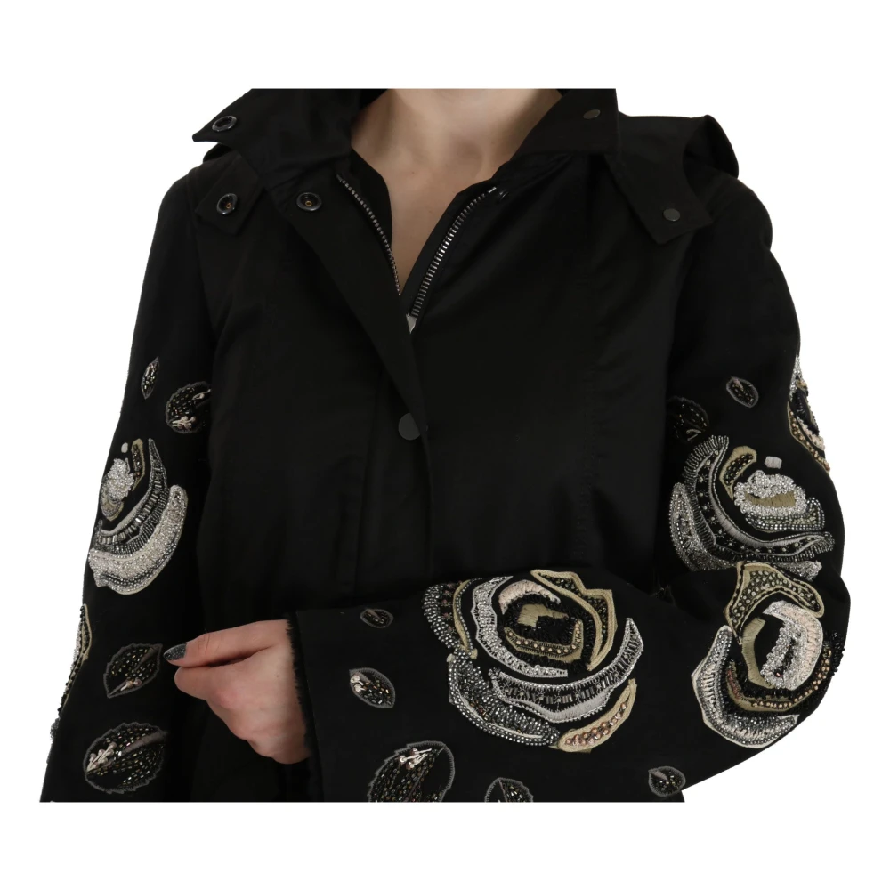 John Richmond Elegante Zwarte Parka Jas met Parels Black Dames