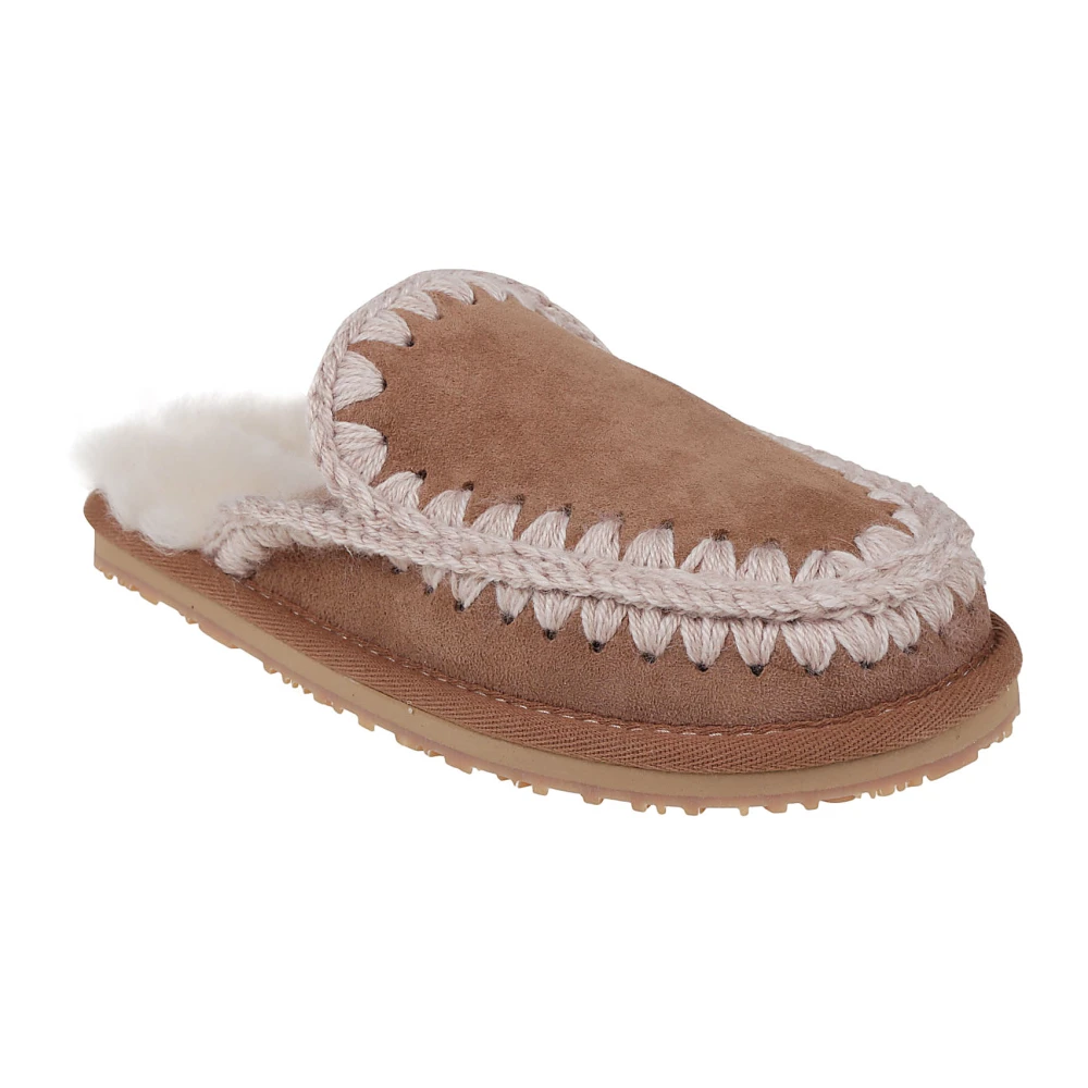 Mou Roze Bruine Eskimo Stitch Slipper Brown Dames