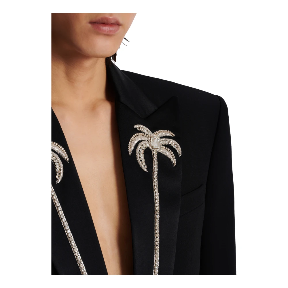 Balmain 1-knoops jas met geborduurde palmboomkraag Black Heren