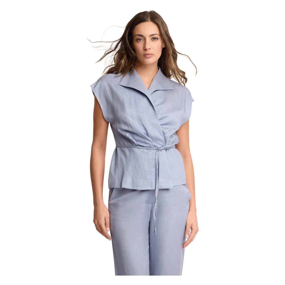 Kocca Women's Blue Blouses, Xl, Professional Wrap Around Top